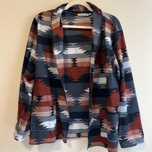 Aztec Patterned Open Front Blazer